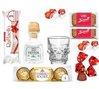 Mini Tequila 50ml Shot Glasses & Chocolates Gift (Patron Silver Blanco)
