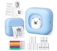 Mini Thermal Inkless Sticker Printer, Portable Pocket Device With 10 Rolls of Paper, Compatible With Android and iOS for Photos, Sticky Notes, Lists, DIY Painting (Blue)