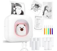 Mini Thermal Printer,Inkless Sticker Printer,Portable Pocket Printer with 10 Rolls of Paper,Label Printer Compatible with Android and ios for Printing Photos,Sticky Notes,Lists,DIY Painting