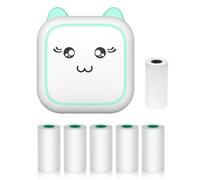 Mini Thermal Printer Multifunction Portable Sticker Maker Instant Photo Inkless Printing Support BT Connection for Smartphone with 1 Paper Roll 57mm + 5 Self-Adhesive Paper Rolls Compatible with iOS