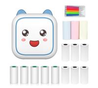 Mini Thermal Printer Multifunction Portable Sticker Maker Instant Photo Inkless Printing Support BT Connection for Smartphone with 9 Paper Rolls 57mm + 5 Self-Adhesive Paper Rolls + 5pcs Color