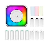 Mini Thermal Printer Multifunction Portable Sticker Maker with RGB Light Instant Photo Inkless Printing Support BT Connection for Smartphone with 9 Thermal Paper Roll 57mm + 5 Self-Adhesive Paper