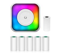 Mini Thermal Printer Multifunction Portable Sticker Maker with RGB Light Instant Photo Inkless Printing Support BT Connection for Smartphone with 1 Thermal Paper Roll 57mm + 5 Self-Adhesive Paper