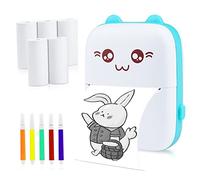 Mini Thermal Printer, Bluetooth Labler Maker, Portable Label Printer Compatible with Android and ios, Printable Photos, Lists, QR Codes, Notes(With 5 Roll Paper+5 Colored Pens) (Blue)