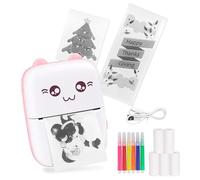 Mini Thermal Printer, Portable Photo Printer for Phone, Bluetooth Mini Label Printer, Sticker Maker Machine, Compatible with iOS and Android, with 5 Rolls Paper and 5 Pens (Pink)