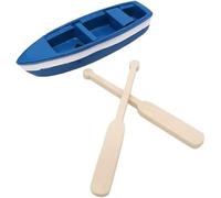 Mini Tiny Wooden Boat, Beach Style Miniature Ornament Kits for DIY Fairy Garden Dollhouse Decoration, Miniature Dollhouse Boat with Oars Canoe Model