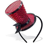 Mini Top Hat Headband, Sequins Tea Party Headpiece Fascinator for Women Lady Gril 1920s Gatsby Party Costume Accessory (Red)