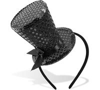Mini Top Hat Headband, Sequins Tea Party Headpiece Fascinator for Women Lady Gril 1920s Gatsby Party Costume Accessory (Black)