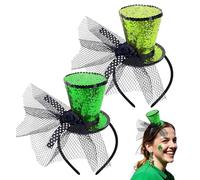 Mini Top Hat Headband Sparkly Mini Glitter Mesh Top Hat Headband Tea Party Sequin Fascinator 1920s Party Costume Accessory St Patricks Halloween Costume Accessory for Women Girls (A-2 Pcs)