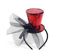 Mini Top Hat Headband with Veil, Red Top hat fascinator Circus Costume for Women Girl Festival Halloween Christmas Headwear Carnival, Theme Party, Prom (Red)