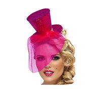 Mini Top Hat on Headband with Sequin Trim and Netting Women Costume Accessory (Rose Red)