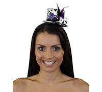 Mini Top Hat With Skull Print Day Of Dead Hat - Perfect Halloween Costume Accessory Featuring Purple Rose And Crocodile Print Texture With Ribbon And Feather Decoration - Purple - Pack Of 1
