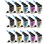 Mini Torch Lighter, Jet Green Flame Lighter Refillable Butane Gas with Visible Fuel Tank Flame Fixed Lock, Cool Windproof Design Adjustable Flame Lighter for Candle, Kitchen, Outdoor(15pcs)