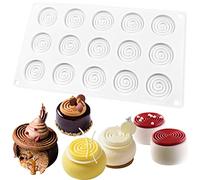 Mini Tourbillon Round Silicone Mould Circle Baking Pan for Cheesecake, Mousse, Cookie, Chocolate, Rainbow Lollipop, Glaze, Layer, Cake 15-Cavity Disc Diameter 2inch