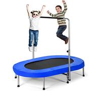 Mini Trampoline, 2 Persons Foldable Fitness Trampoline w/ 5 Levels Height Adjustable Handle, Max Load 330LBS, Indoor Oval Rebounder Exercise for Adult, Kid, Enjoy Parent-Child Time