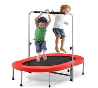 Mini Trampoline, 2 Persons Foldable Fitness Trampoline with 5 Levels Height Adjustable Handle, Max Load 330LBS, Indoor Oval Rebounder Exercise Playground for Adult Kid (Red)