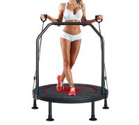 Mini Trampoline 40" Foldable Fitness Trampoline Indoor Small for Exercise Workout Fitness with 2 Resistance Bands, Indoor Outdoor Exercise Rebounder Workout for Adults