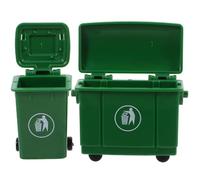Mini Trash Can, 2Pcs Miniature Trash Can with Openable Lid, Dollhouse Mini Model Outdoor Scene Prop for DIY Crafts Doll House Furniture, Green