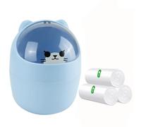 Mini Trash Can, Creative Tiny Countertop Garbage Bin with 3 Rolls of Bin Liners, Cute Desktop Wastebasket with Flip Lid, Cartoon Plastic Storage Bin for Bedroom, Bathroom, Kitchen, Office (Blue)