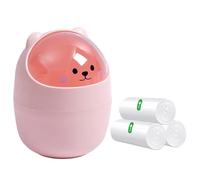 Mini Trash Can, Creative Tiny Countertop Garbage Bin with 3 Rolls of Bin Liners, Cute Desktop Wastebasket with Flip Lid, Cartoon Plastic Storage Bin for Bedroom, Bathroom, Kitchen, Office (Pink)