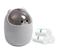 Mini Trash Can, Creative Tiny Countertop Garbage Bin with 5 Rolls of Bin Liners, Cute Desktop Wastebasket with Flip Lid, Cartoon Plastic Storage Bin for Bedroom, Bathroom, Kitchen, Office (Gray)