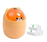 Mini Trash Can, Creative Tiny Countertop Garbage Bin with 5 Rolls of Bin Liners, Cute Desktop Wastebasket with Flip Lid, Cartoon Plastic Storage Bin for Bedroom, Bathroom, Kitchen, Office (Orange)