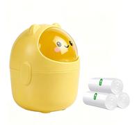Mini Trash Can, Creative Tiny Desk Bin with 3 Rolls of Bin Liners, Cute Desktop Wastebasket with Flip Lid, Cartoon Plastic Countertop Garbage Can for Bedroom, Kitchen, Office (Yellow)