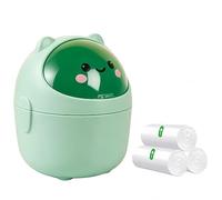 Mini Trash Can, Creative Tiny Desk Bin with 3 Rolls of Bin Liners, Cute Desktop Wastebasket with Flip Lid, Cartoon Plastic Countertop Garbage Can for Bedroom, Kitchen, Office (Green)