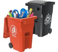 Mini Trash Can Stationery Bin Organiser and Unique Tiny Size Recycling Cans Set Pencil Cup Desktop Holder Black Orange 2-Pack