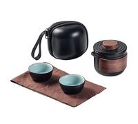 Mini Travel Ceramic Tea Pot Set Chinese Kung Fu Teapot, 1 Pot 2 Cups Porcelain Teacups with Tea Infuser Portable Bag for Outdoor Picnic (Black)