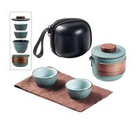 Mini Travel Ceramic Tea Pot Set Chinese Kung Fu Teapot, 1 Pot 2 Cups Porcelain Teacups with Tea Infuser Portable Bag for Outdoor Picnic (Green)