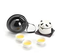 Mini Travel Ceramic Tea Set, Cute Panda Porcelain Gaiwan Tea Set, Portable Kungfu Tea Pot with 3 Cups for Office, Outdoor, Picnic, Travel, Gift (C)