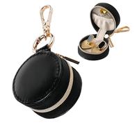 Mini Travel Holder Storage Ring Pouch keychain with Keychain Leather Mini Ring Case. (black)