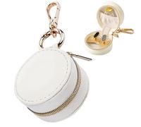 Mini Travel Holder Storage Ring Pouch keychain with Keychain Leather Mini Ring Case. (White)