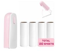 Mini Travel Lint Roller with 150 Sticky Sheets, Compact Portable Pet Hair Remover with Cover for Clothes, Travel, Small Foldable Lint Roller for Purse Car Bag Essentials (Pink)