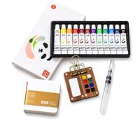 Mini Travel Watercolour Set Pocket Watercolour Set Portable Watercolor Paint Set with Sketchbook, Brush, Metal Clip & 12 Vibrant Watercolors Painting Kit for Beginners, Artists & Outdoor Painting
