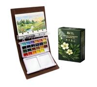 Mini Travel Watercolour Sketchbook Set - 24 Colours Pocket Paint Box (18 Standard & 6 Metallic) with Refillable 300gsm Black & White Paper - PU Leather Urban Sketching Journal & Water Brush Gift(PINK)