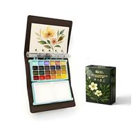 Mini Travel Watercolour Sketchbook Set - 24 Colours Pocket Paint Box (18 Standard & 6 Metallic) with Refillable 300gsm Black & White Paper - PU Leather Urban Sketching Journal & Water Brush Gift