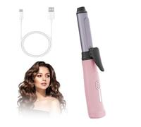 Mini Travle Curling Wand for Women, Mini Cordless Curling Iron for Short Hair, USB Rechargeable Ceramic Hair Curling Wand, 3 Temperature Levels Curling Tongs (Pink)
