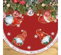 Mini Tree Skirt 15 Inch Small Christmas Tree-Skirt Red Gnome Xmas Tree Base Cover Mat Table Top Decorations for 3 ft-Tree, Merry Christmas Decor for Home Office Indoor Holiday Party