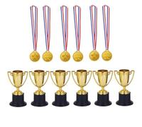 Mini Trophies, Medals, Trophy Cup, 12-Piece Mini Trophies and Golden Plastic Winner Medals With Ribbon Necklace Medals Set - Perfect for Competitions, Sports, and Party Rewards