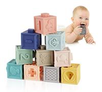 Mini Tudou 12PCS Baby Blocks Soft Building Blocks Baby Toys Teethers Toy Educational Squeeze Play with Numbers Animals Shapes Textures 6 Months and Up