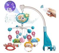 Mini Tudou Baby Musical Crib Mobile with Star Projection & Timing Function,Remote Control Music Box with Muisc & Night Lights,Hanging Rotating Animal Rattles for Kids,Toy for Newborn 0-24 Months