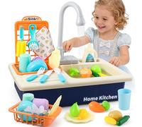 Mini Tudou Play Kitchen Toy Sink with Running Water for Kids Blue | Upgraded Faucet with Automatic Water Cycle, Electric Dishwasher, Pretend Role Play Toy for Toddlers Girls Boys 3+