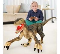 Mini Tudou Remote Control Dinosaur Toys Age 6+,Electronic Walking Dinosaur with LED Light Up and Realistic Simulation Sounds,2.4Ghz Velociraptor Robot Jurassic Dino,RC Dinosaur Toy for Boys Kids 7-9