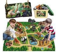 Mini Tudou Safari Zoo Animals Figures Toys 12 Pcs w/ Play Mat 145x98CM