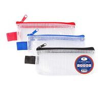 Mini Tuff Bag Zip Wallet Clear Plastic Wallets Zipped Pouch File Pencil Case Folder Water Resistant Reinforced Heavy Duty Mesh Bags (Mini - 3 Pack)