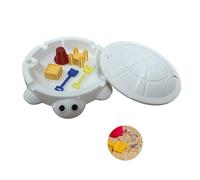 Mini Turtle Sandbox with Lid - Desktop Sand Box Toy for Kids, Toddlers, Table Zen Playset, Stress Relief & Decorative Outdoor/Indoor Sand Pit (White)