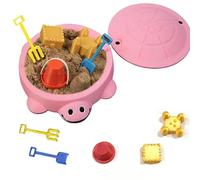 Mini Turtle Sandbox with Lid for Desk, Portable Sand Toy with Molds Mini Tools, Minis Zen Garden Kit, Desktop Decor Accessories for Home and Office, Stress Relief Novelty Gift for Kid Adult (Pink)
