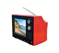 Mini TV Toy for Dollhouse, Rechargeable Mini Retro TV Cartoon Player with 8GB Memory, Supports Headphones & USB Playback, Television Furniture for Dollhouse Miniature Scenes (Red)